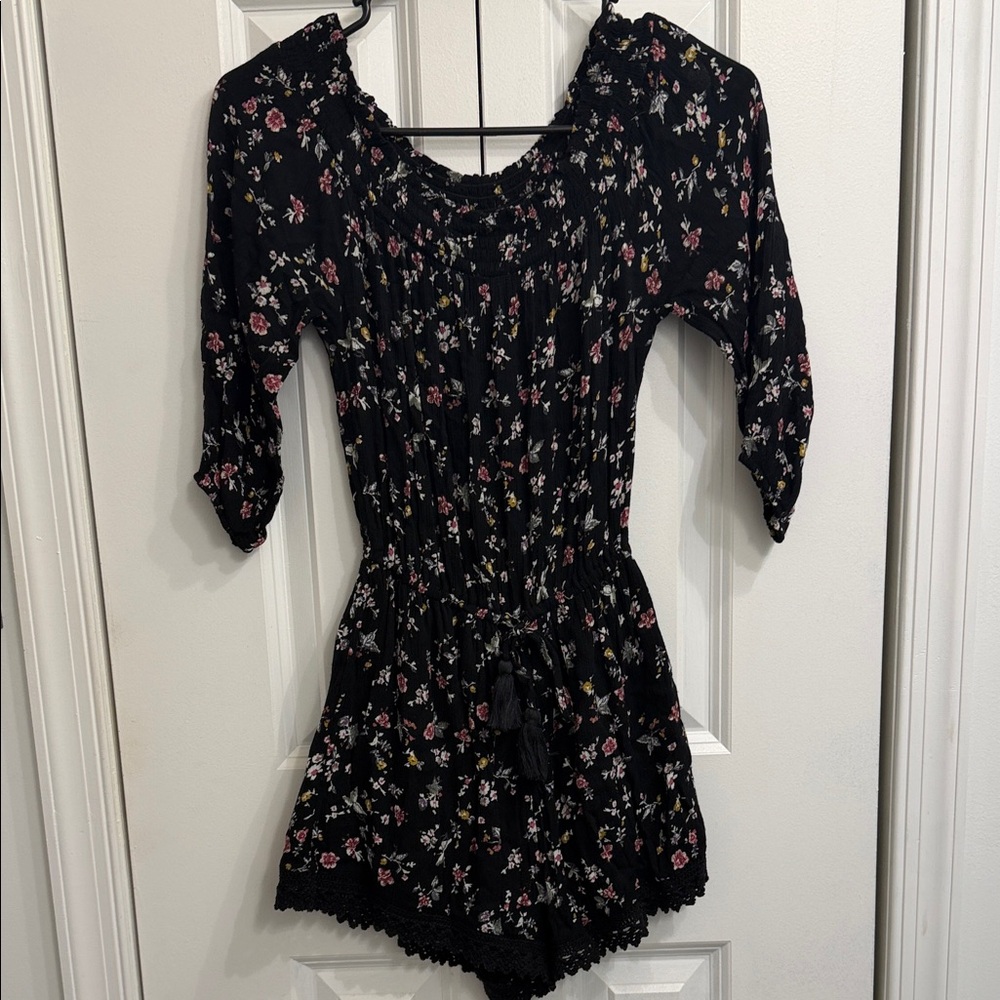 Abercrombie & Fitch Black Floral Smocked Romper